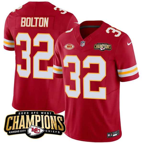 Men & Women & Youth Kansas City Chiefs #32 Nick Bolton Red 2023 F.U.S.E. AFC West Champions With NKH Patch Vapor Untouchable Limited Jersey